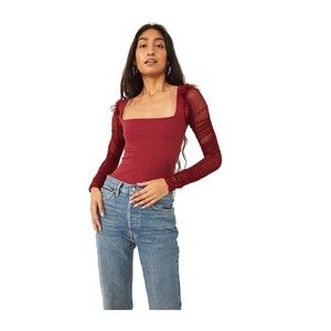 NEW Free People Must be love bodysuit wine red long sleeve polka dot